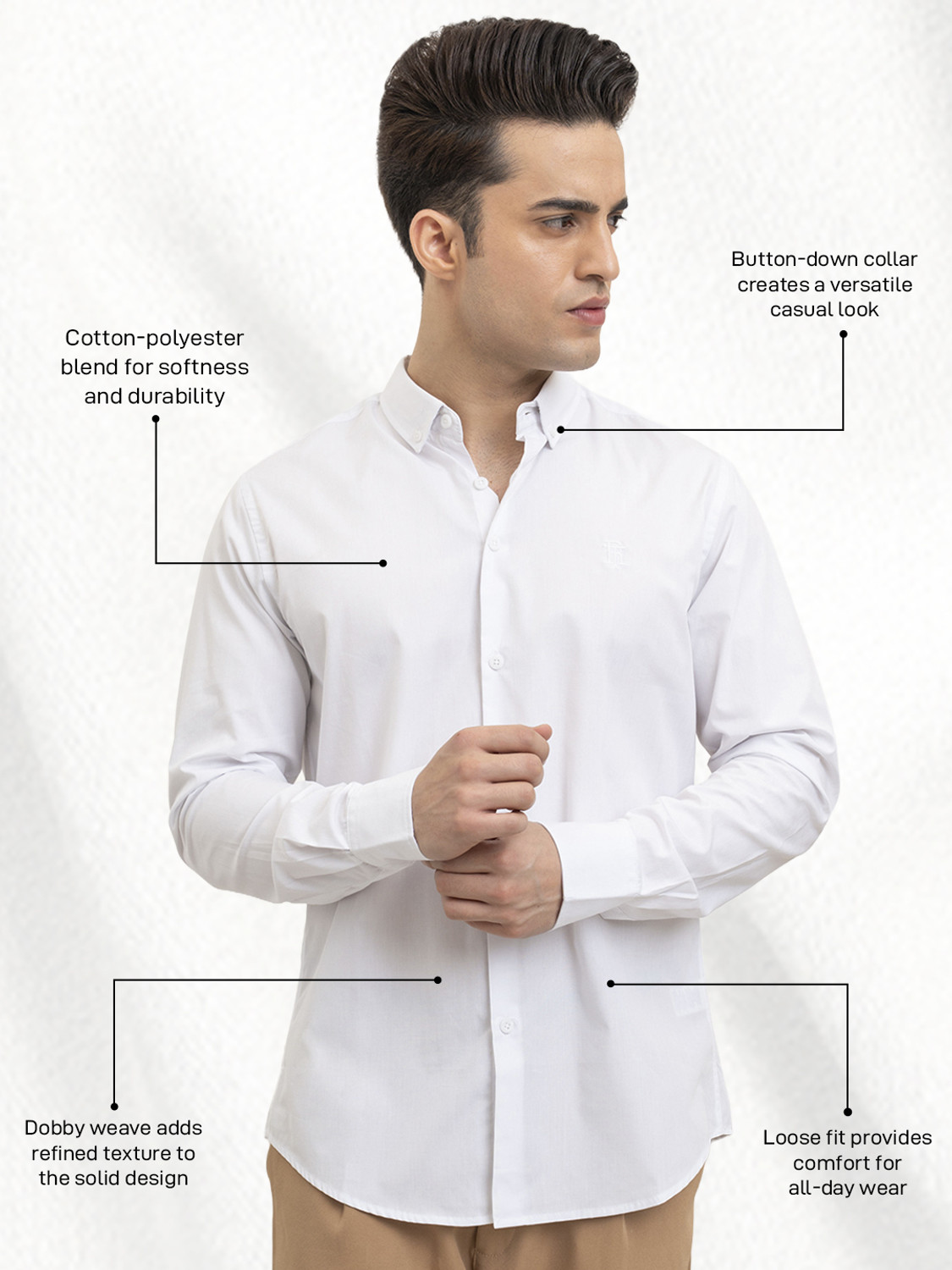 Image of RED TAPE Men Solid Casual White Shirt