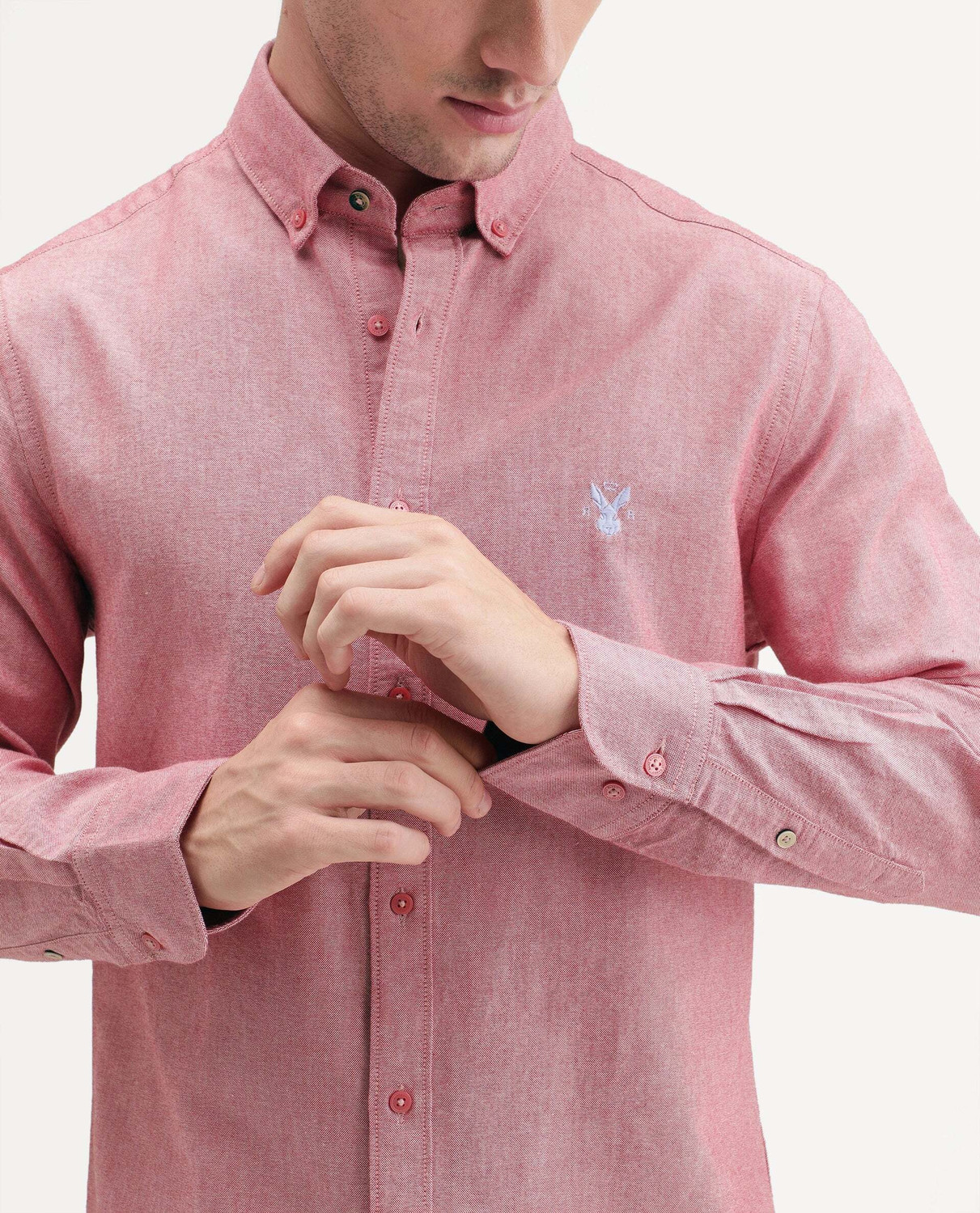 Image of RARE RABBIT Men Solid Casual Pink Shirt