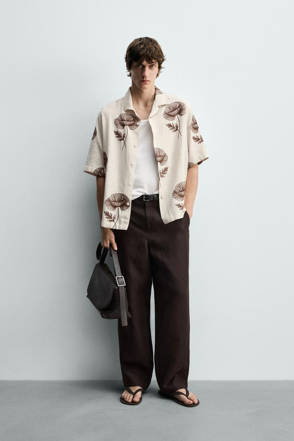 Image of Men's fashion Men Floral Print Casual Cream Shirt