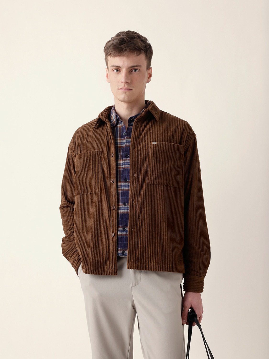 Image of THE BEAR HOUSE Men Self Design Casual Brown Shirt