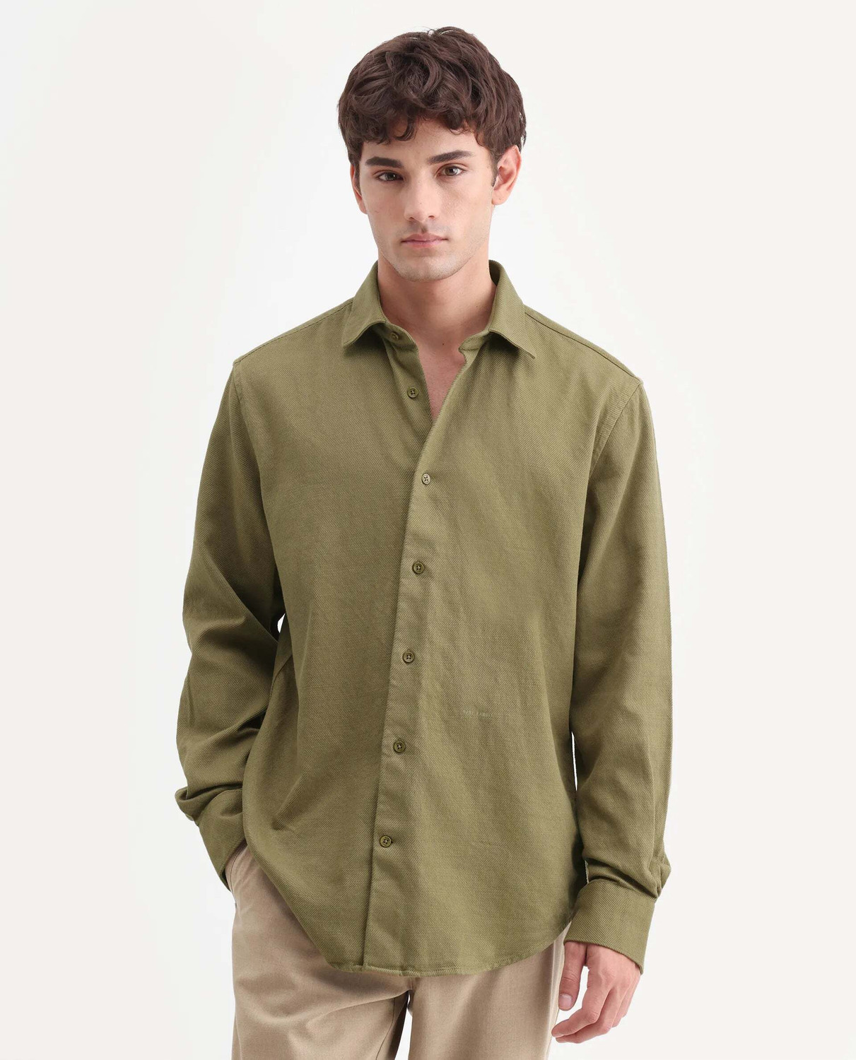 Image of RARE RABBIT Men Regular Fit Solid Spread Collar Casual Shirt
