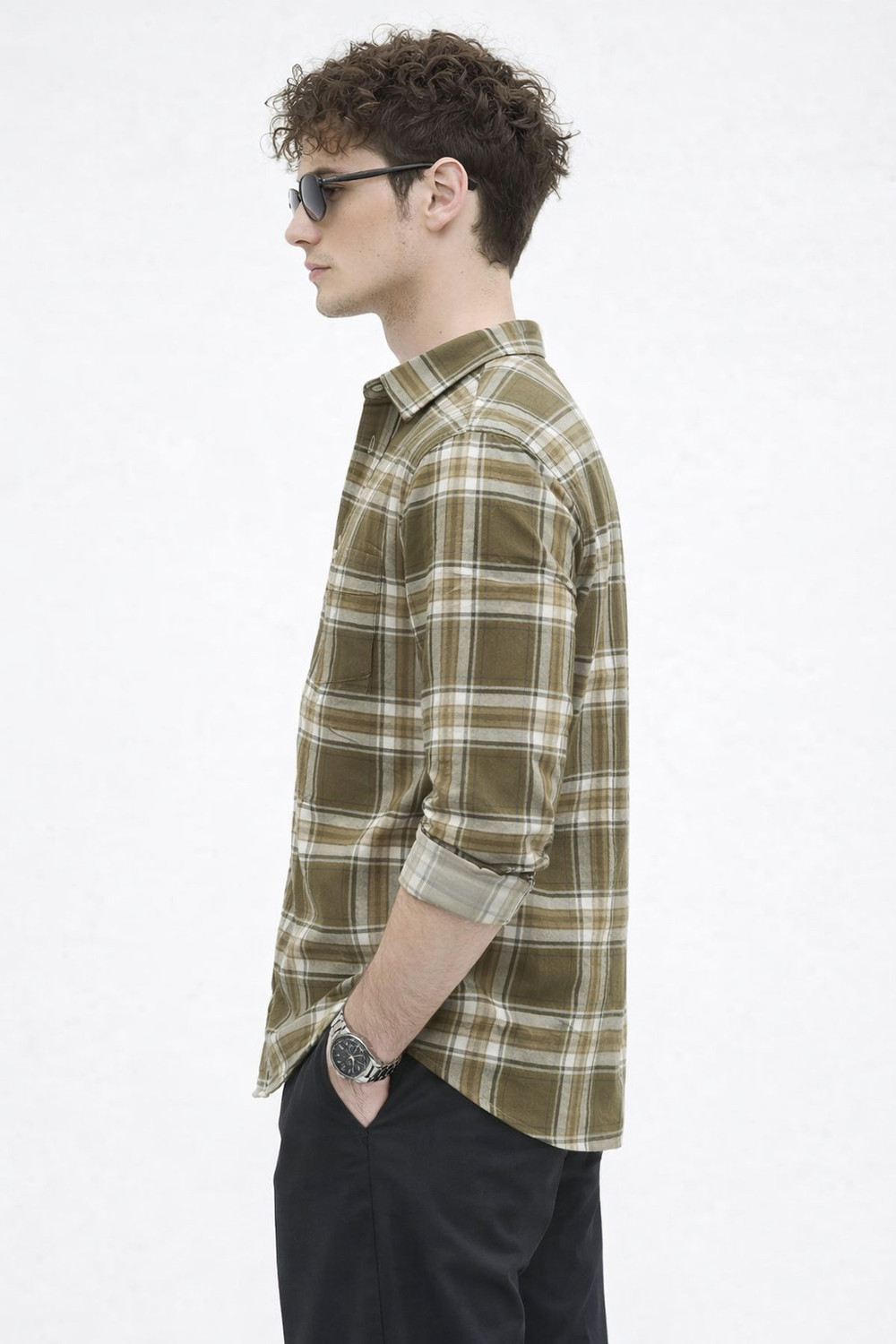 Image of U TURN Men Checkered Casual Khaki Shirt