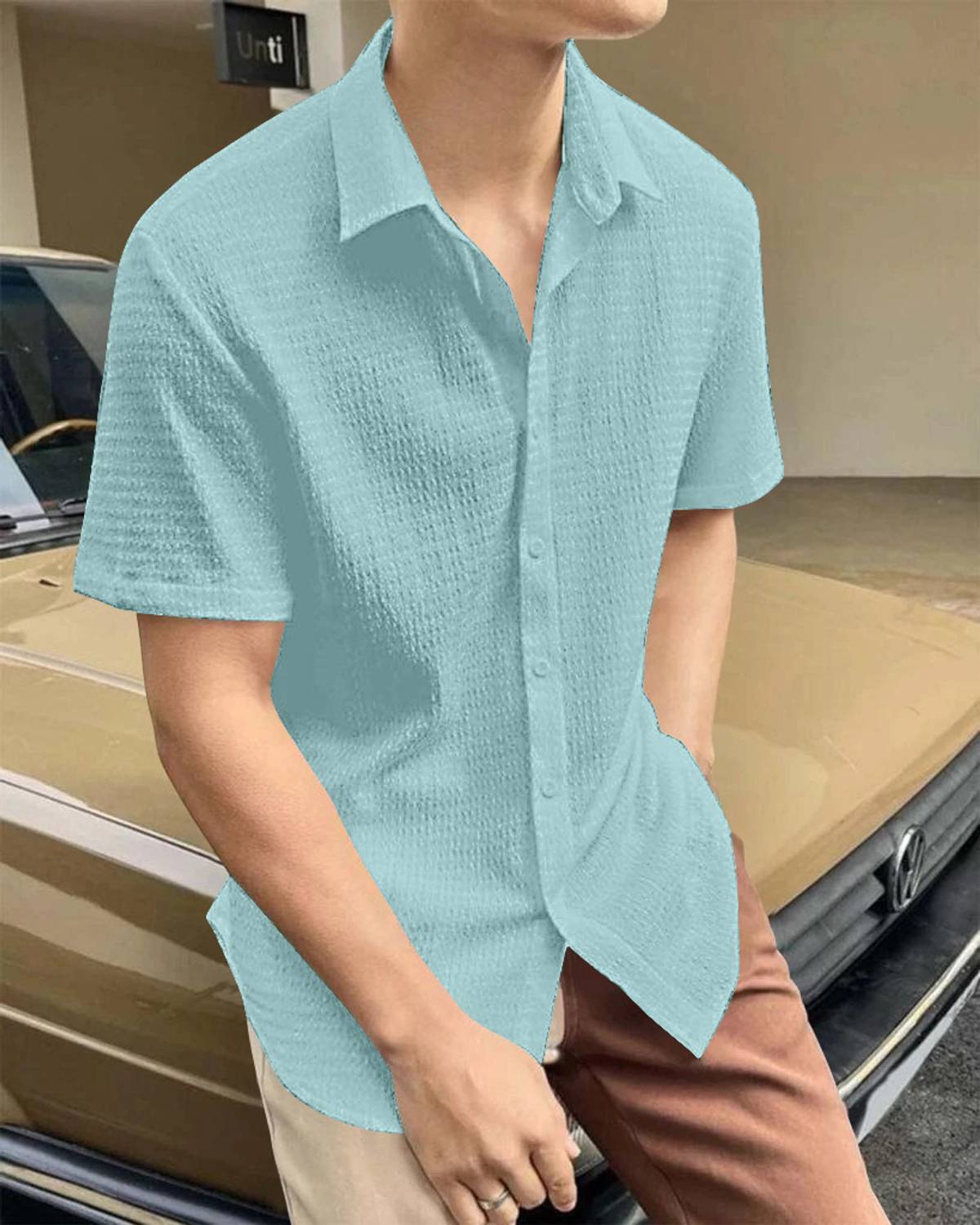BELPATRA Men Self Design Casual Light Blue Shirt