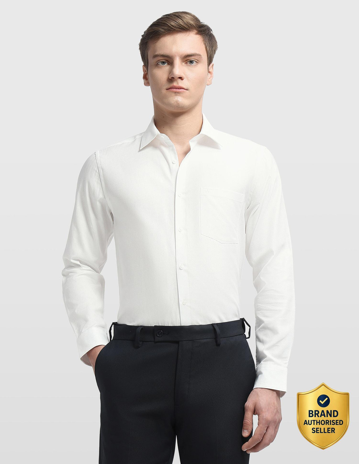 Image of ARROW Men Self Design Formal White Shirt
