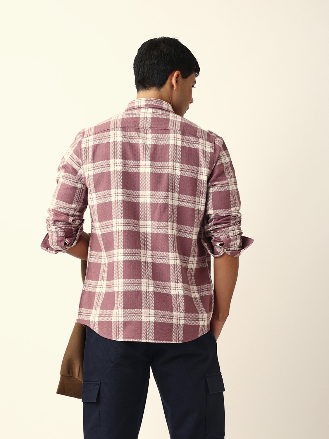 Image of THE BEAR HOUSE Men Checkered Casual Purple, White Shirt