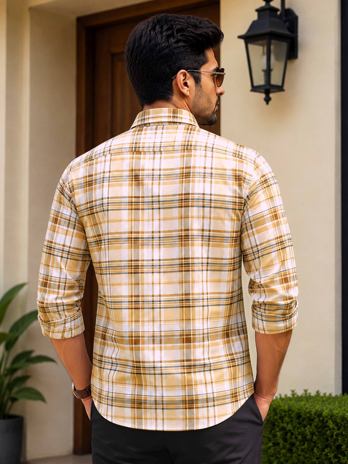 Image of VeBNoR Men Regular Fit Checkered Spread Collar Casual Shirt