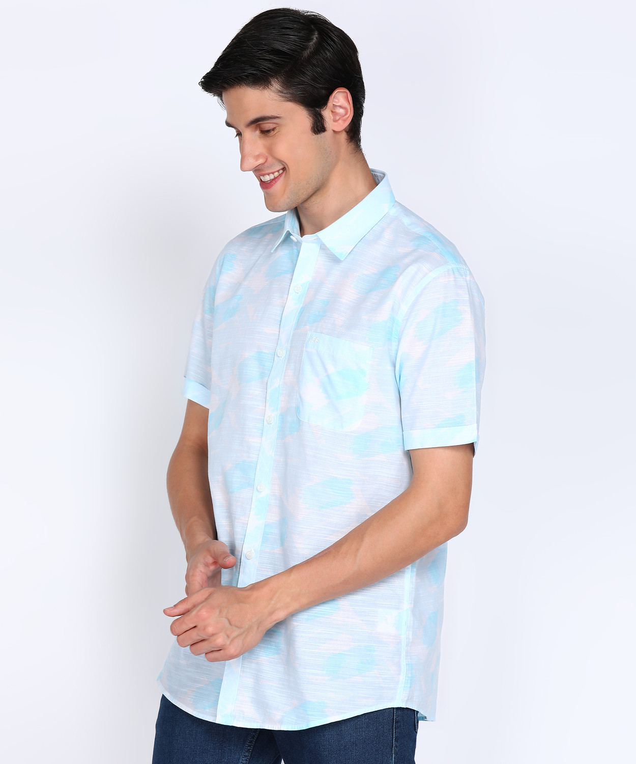 Image of PETER ENGLAND Men Printed Casual Blue Shirt