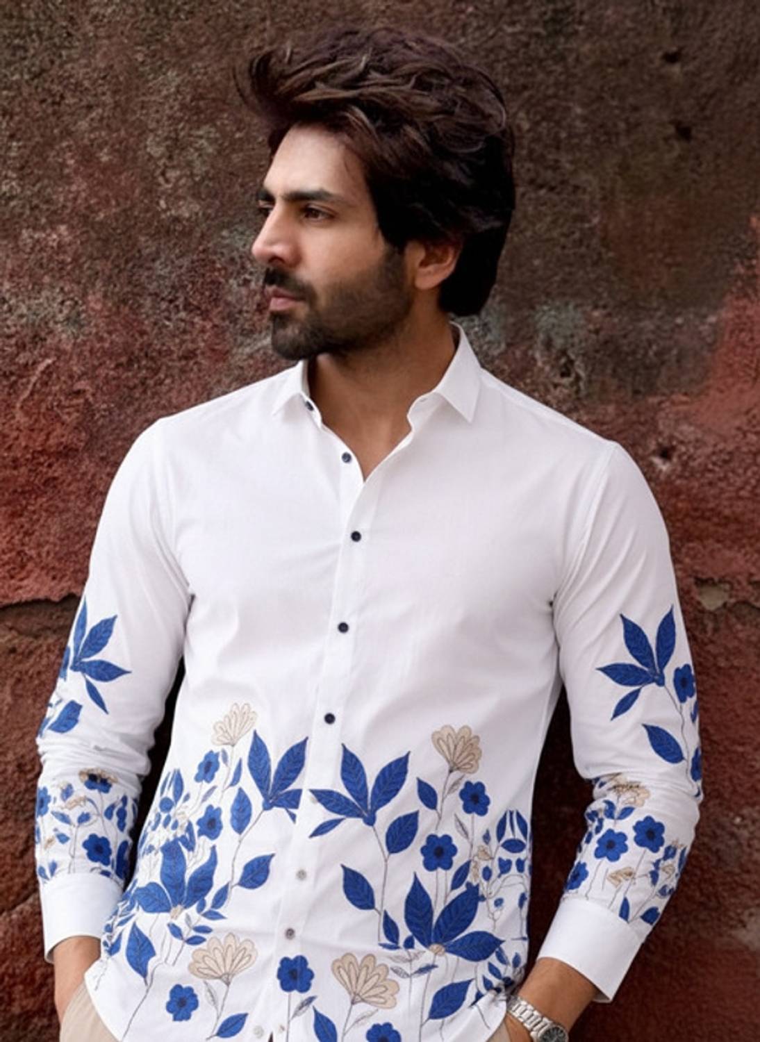 SEVENTEENSTITCH Men Printed, Floral Print Casual White, Blue Shirt