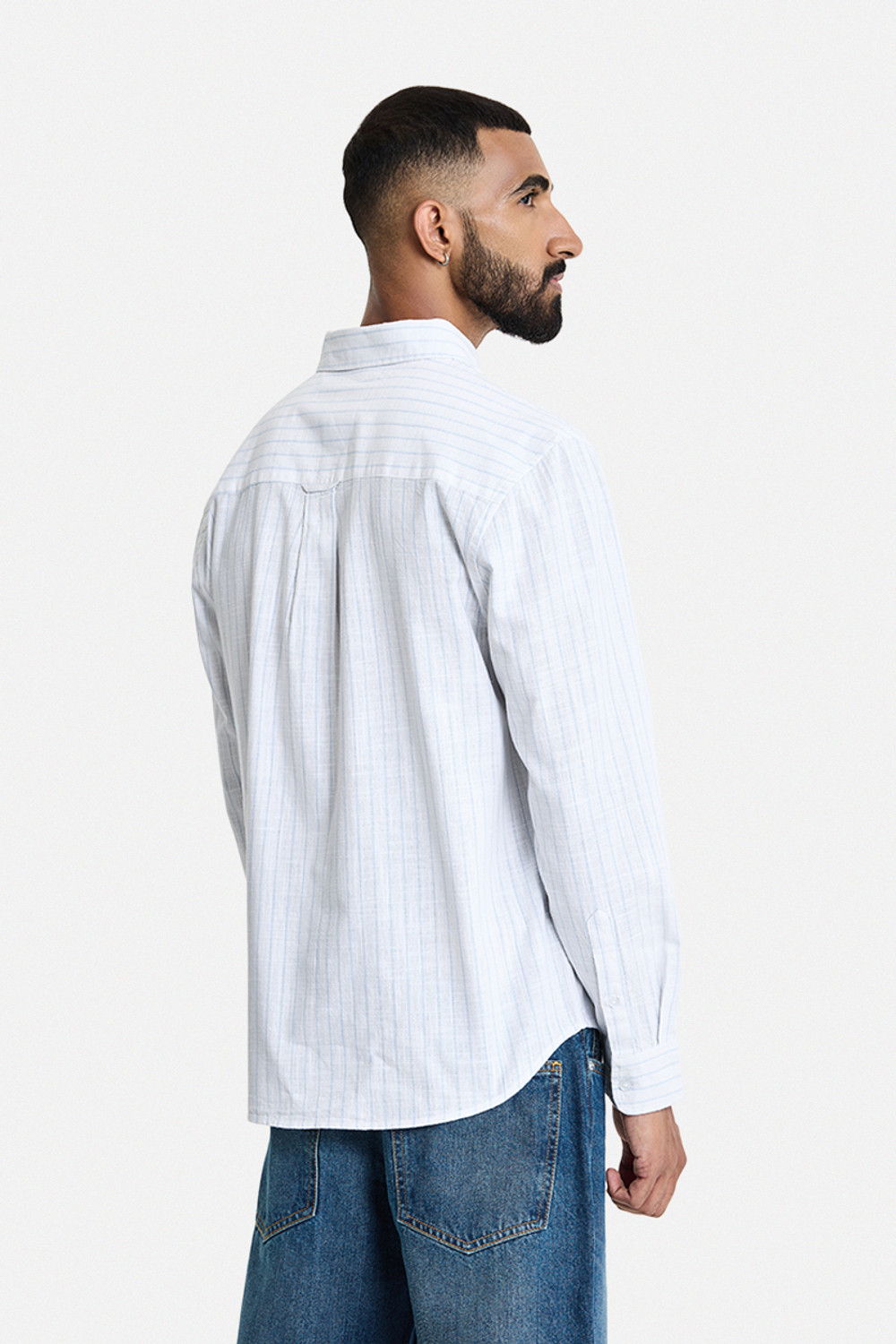 Image of Snitch Men Striped Casual White Shirt