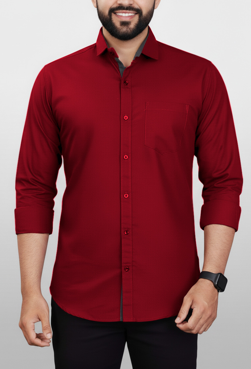 Image of AVOLT Men Solid Formal Red Shirt