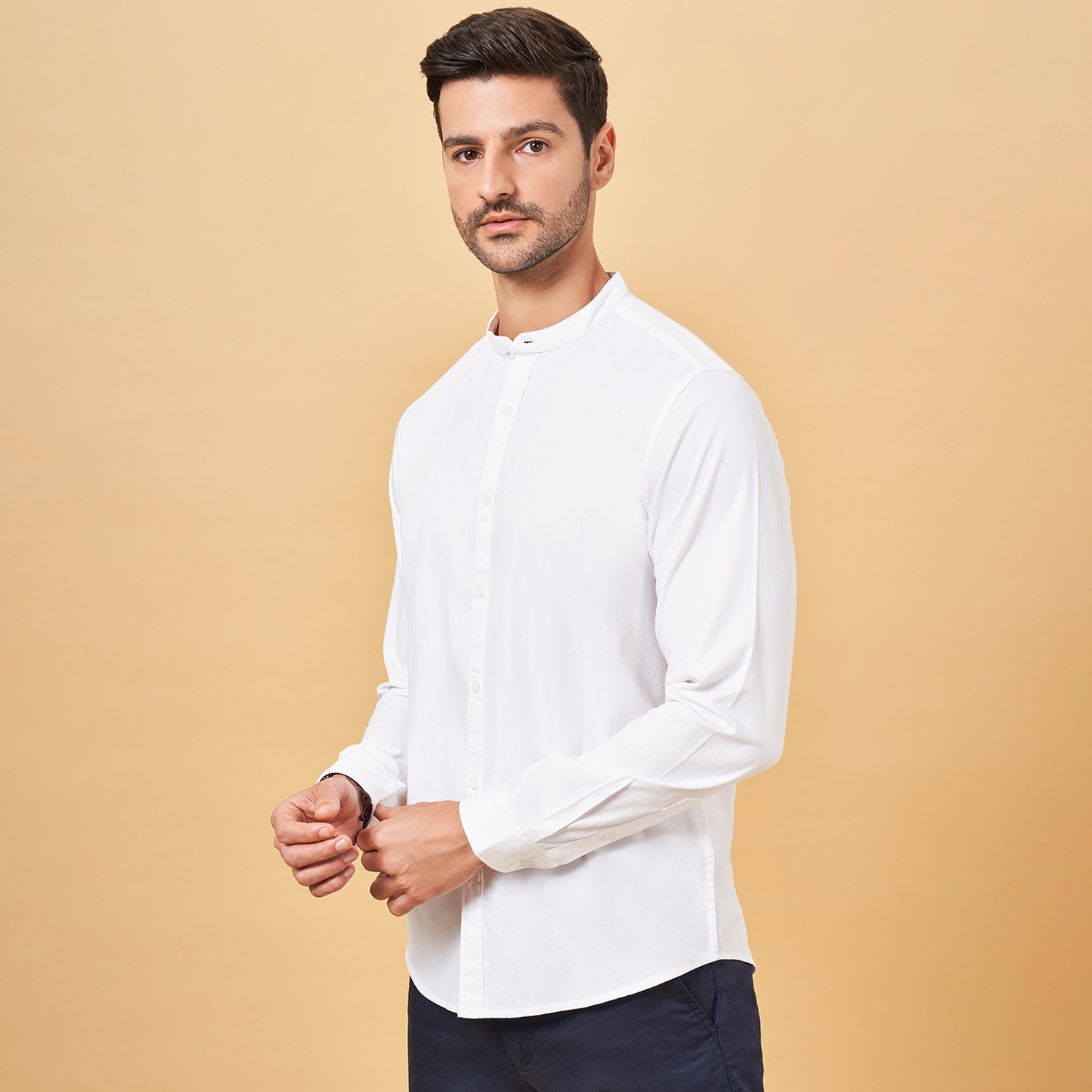 Image of Byford by Pantaloons Men Solid Casual White Shirt