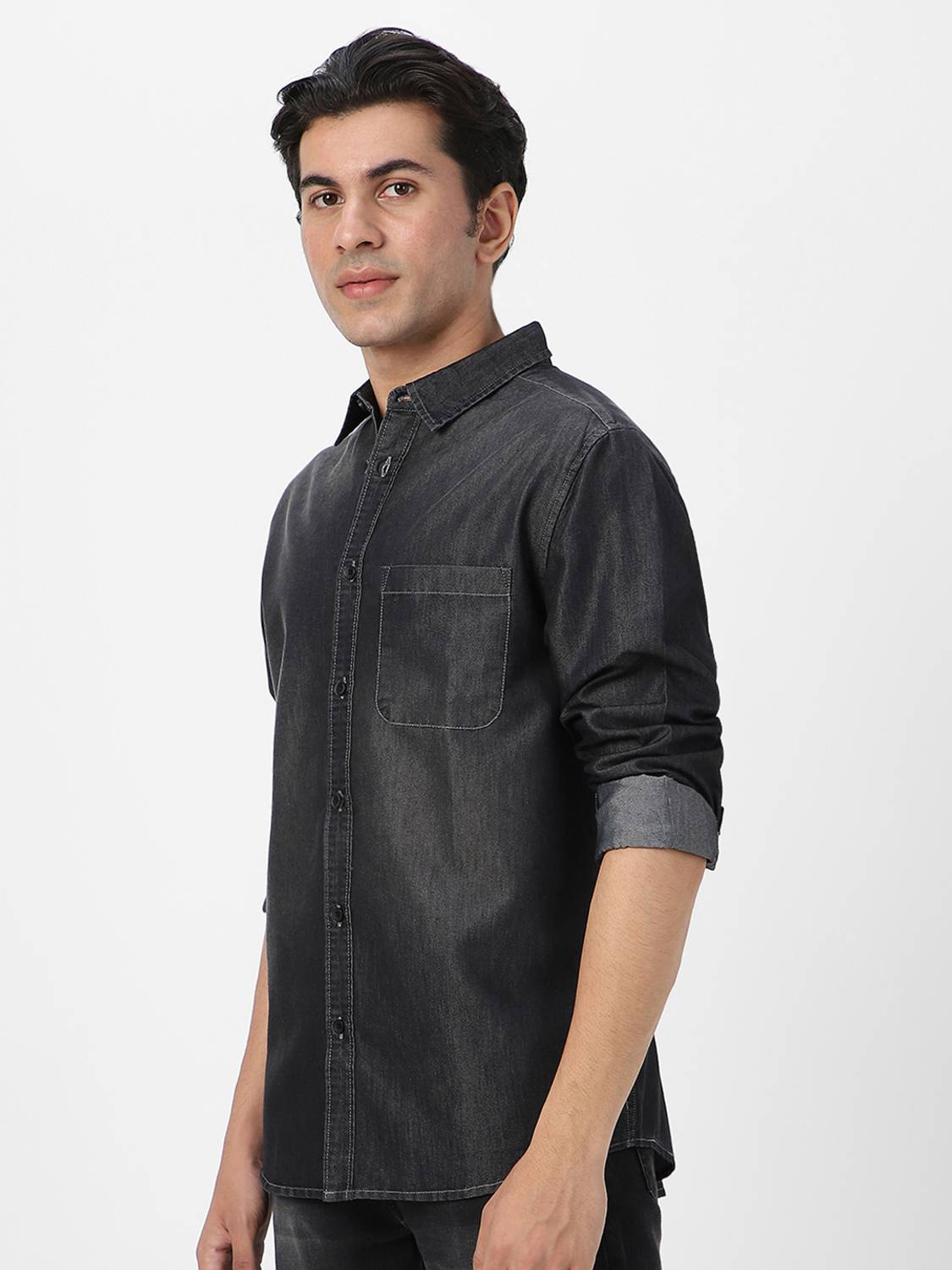 Urbano Fashion Men Washed Casual Grey Shirt - Image 2