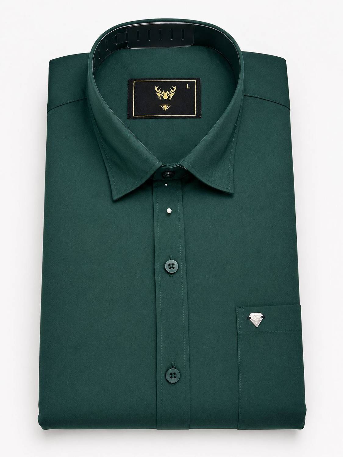 AKhubgarment Men Solid Formal Dark Green Shirt