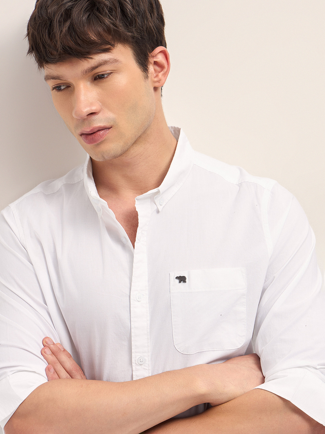 Image of THE BEAR HOUSE Men Solid Casual White Shirt