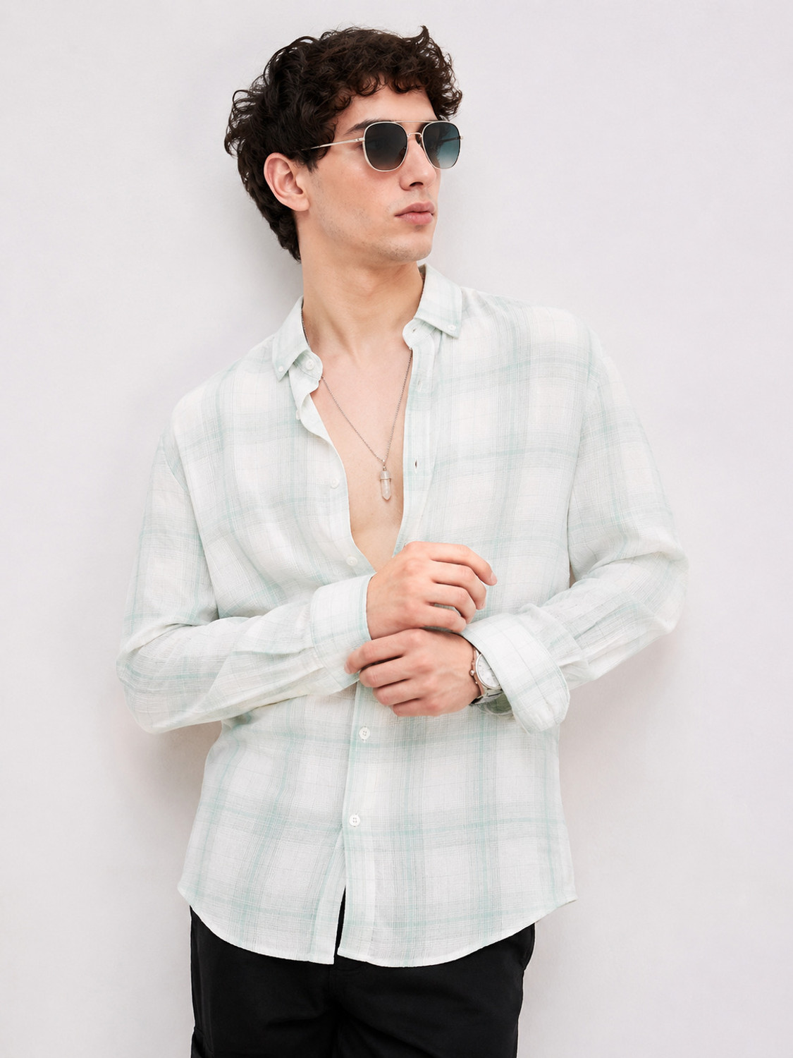 Image of S-LINE Men Regular Fit Checkered Spread Collar Casual Shirt
