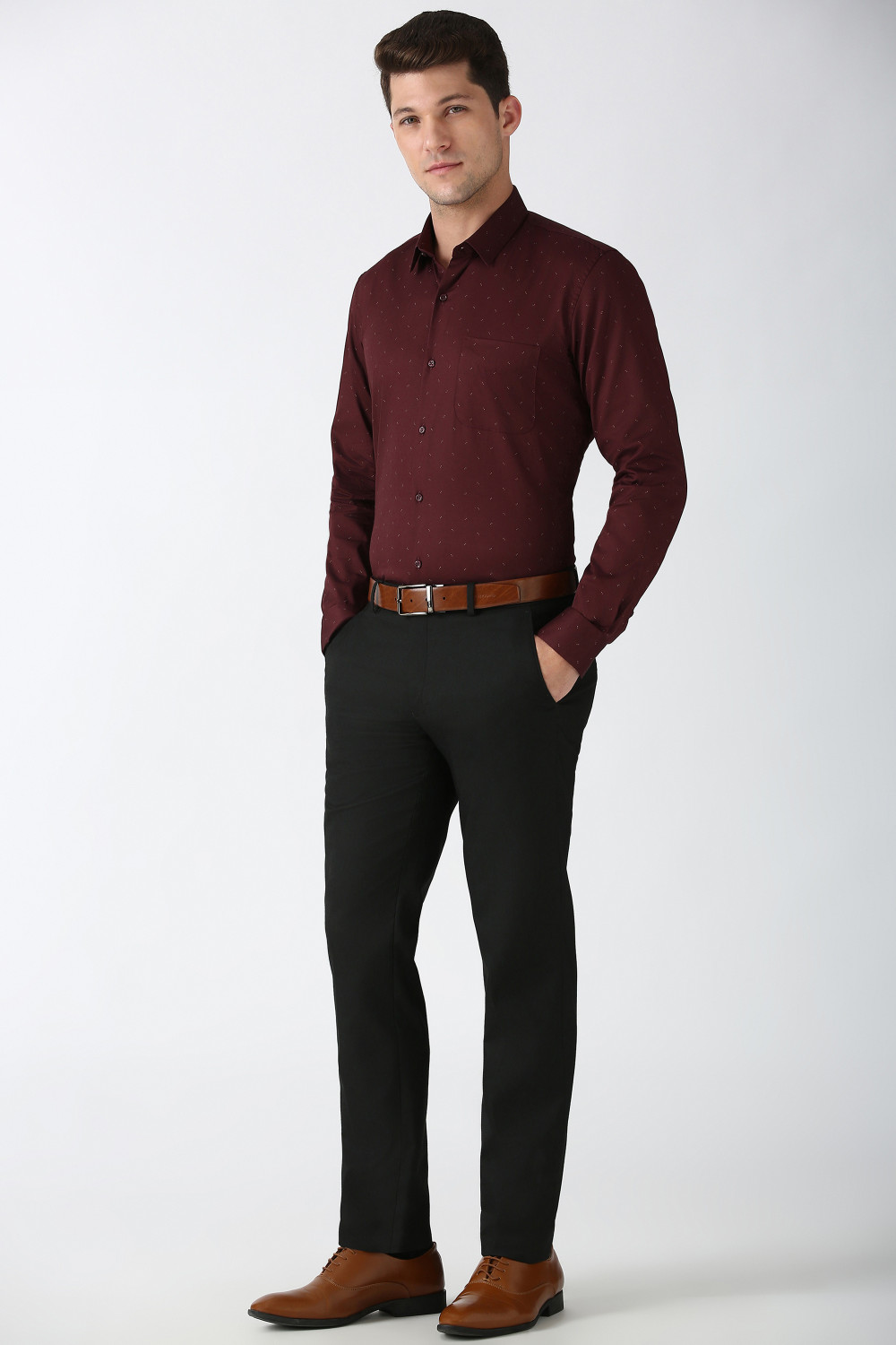 Image of PETER ENGLAND Men Printed Formal Maroon Shirt