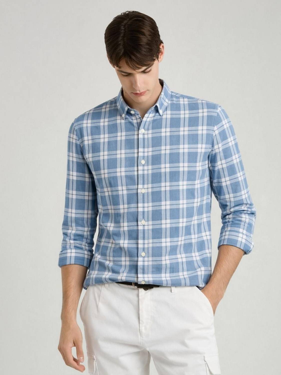 CAMBREEN Men Striped Casual Blue Shirt