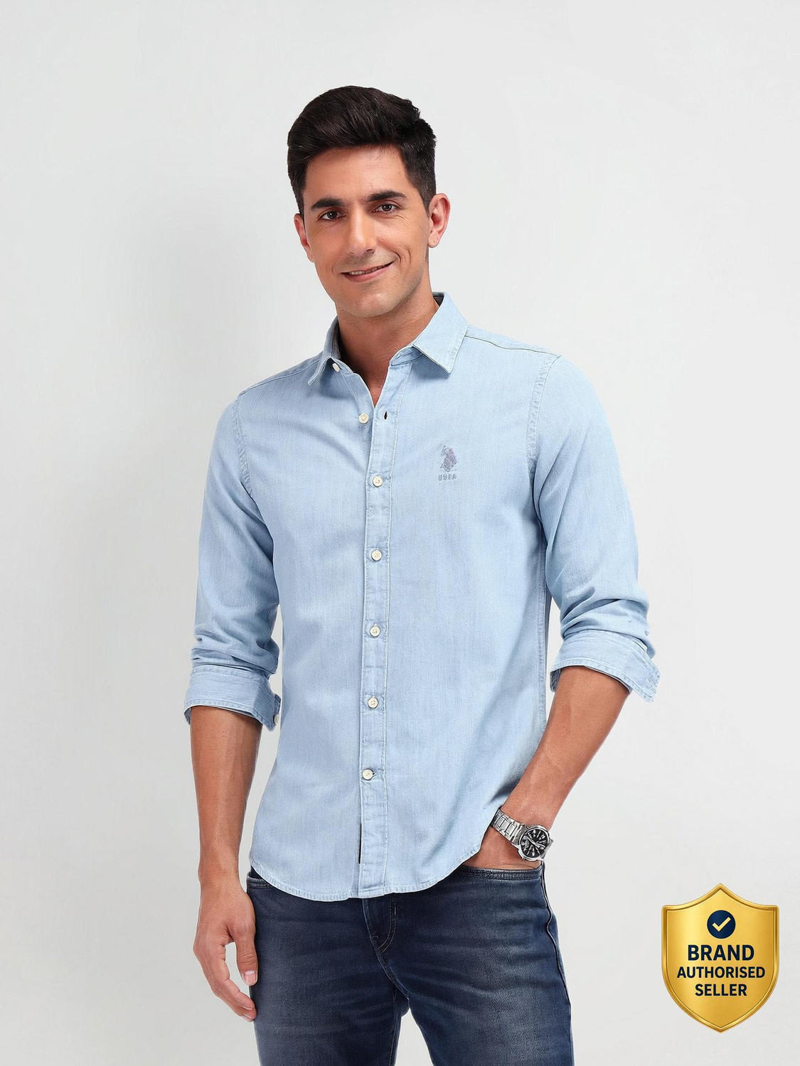 U.S. POLO ASSN. Men Solid Casual Blue Shirt