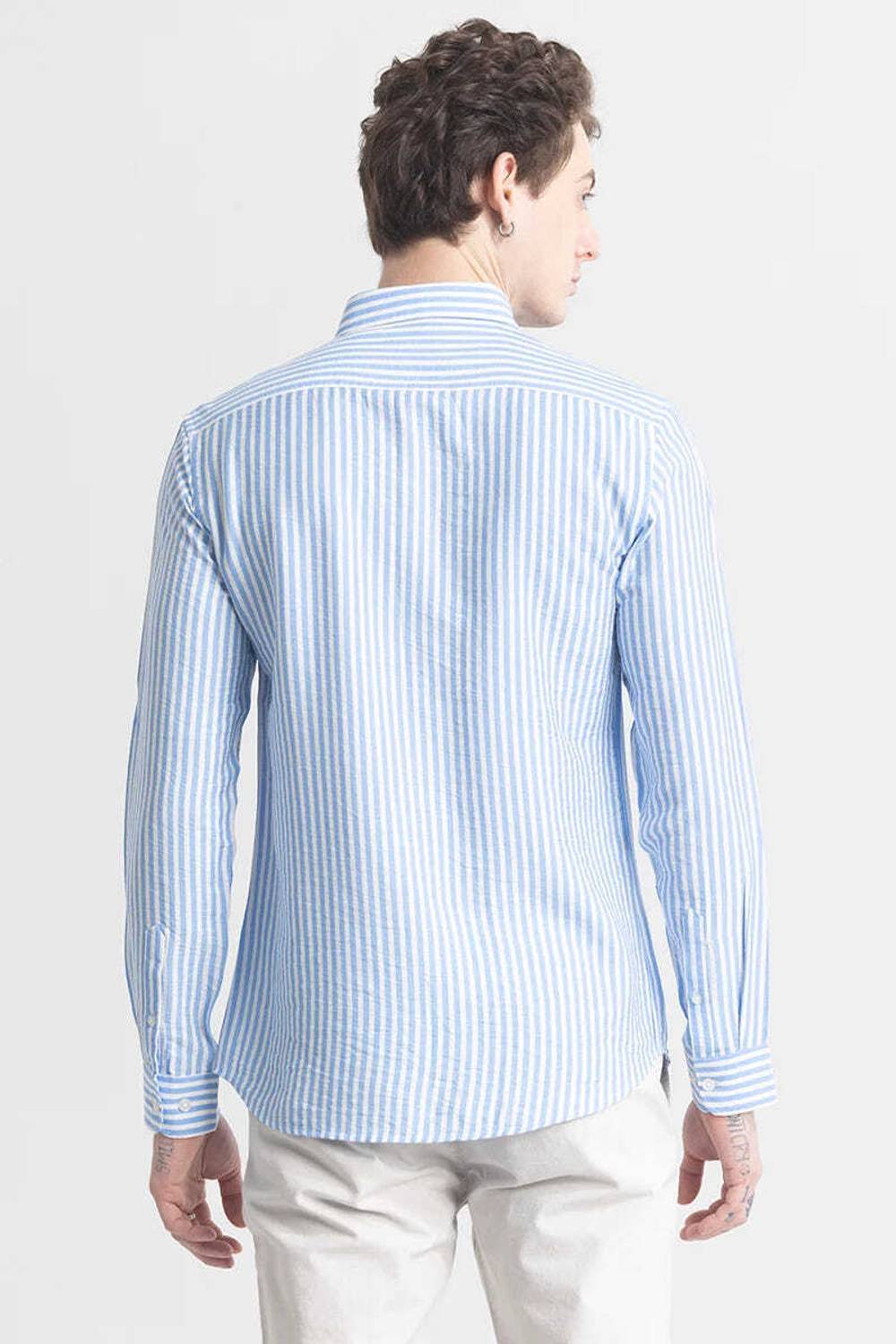 JNV Fashion Men Light Blue Striped Shirt - Image 2