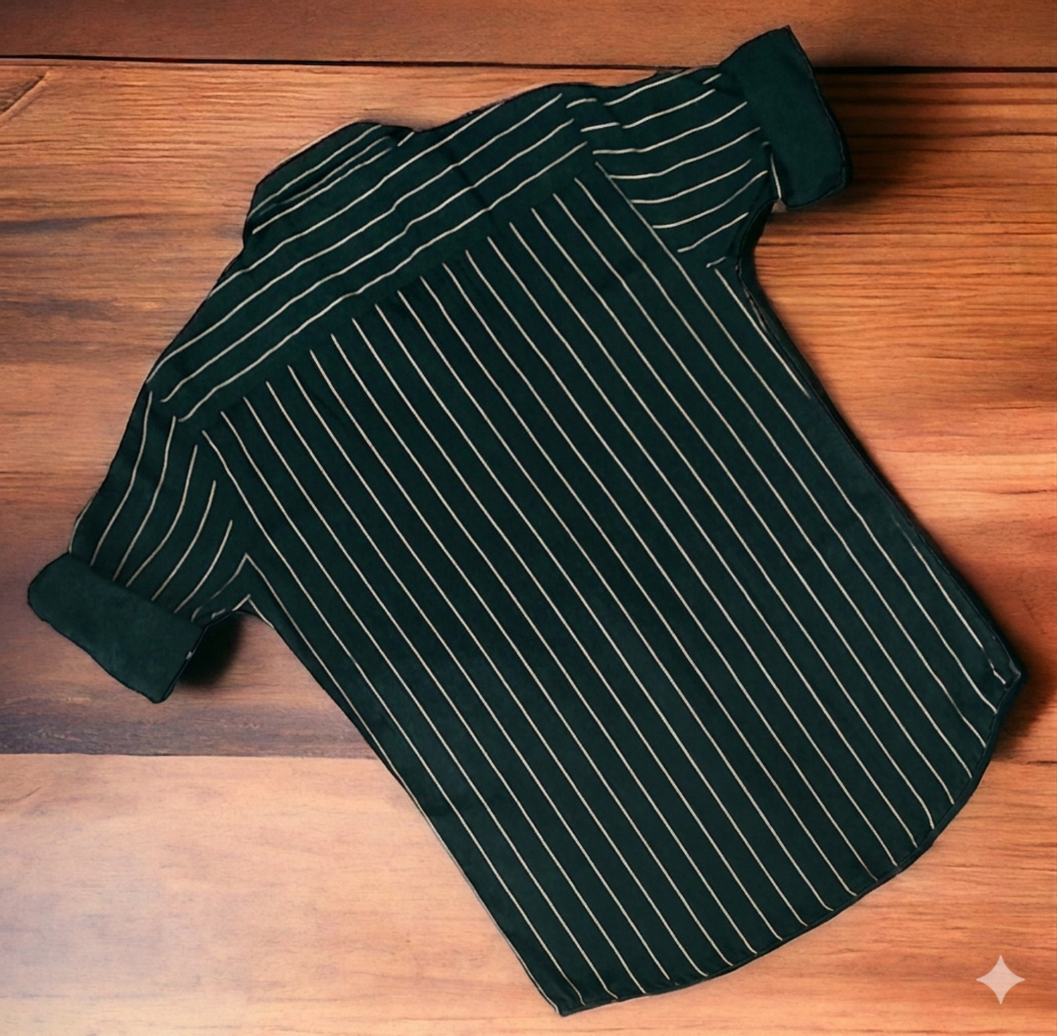 Image of YELLOWDASH Men Striped Casual Dark Green Shirt