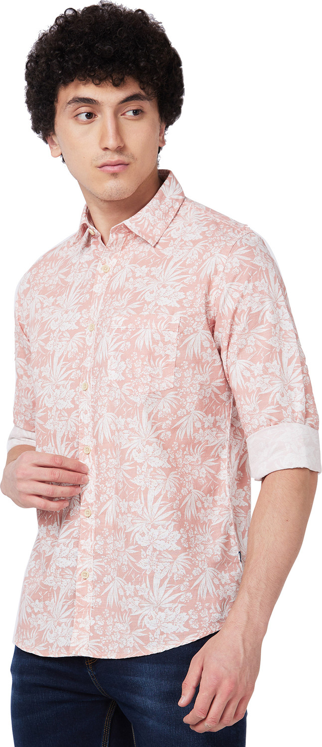 Image of Spykar Men Printed Casual Pink Shirt
