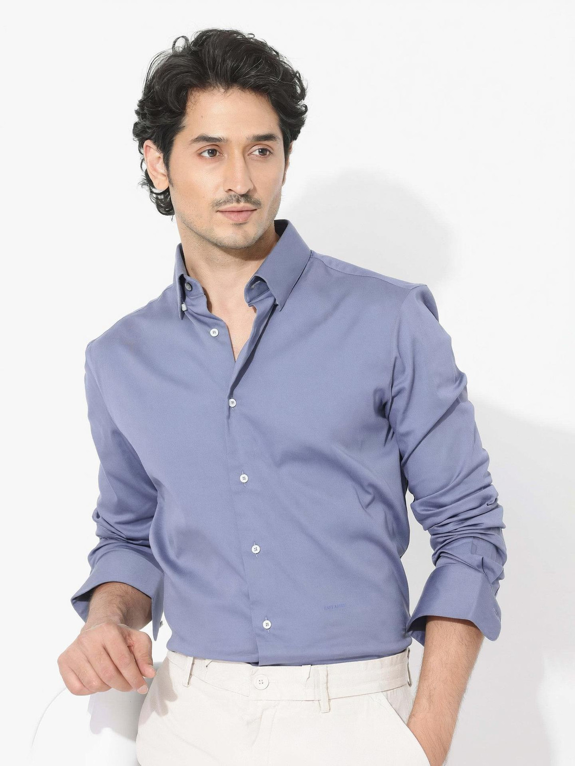 Image of RARE RABBIT Men Solid Casual Purple Shirt