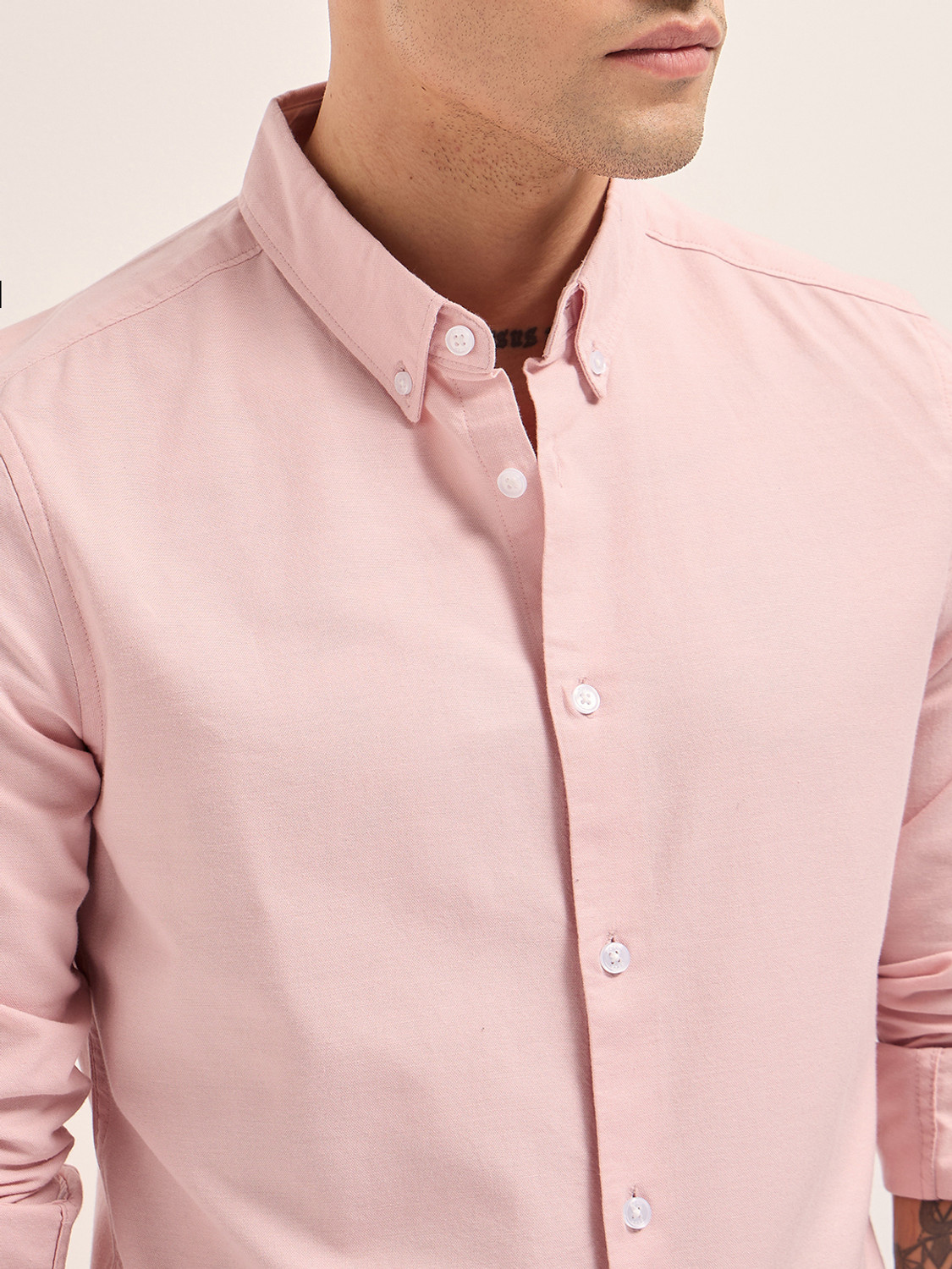 Image of THE BEAR HOUSE Men Solid Casual Pink Shirt