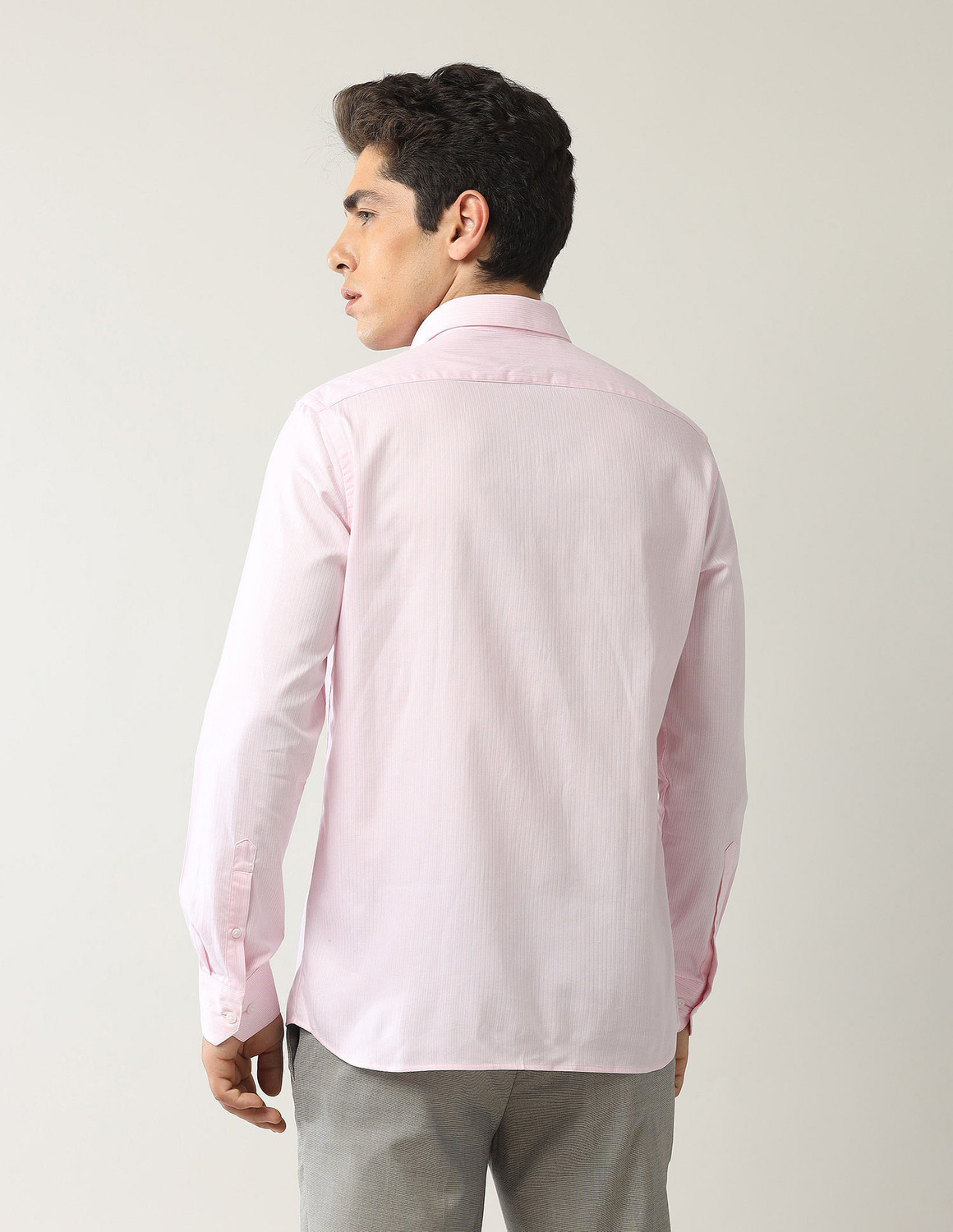 Image of ARROW Men Striped Formal Pink Shirt