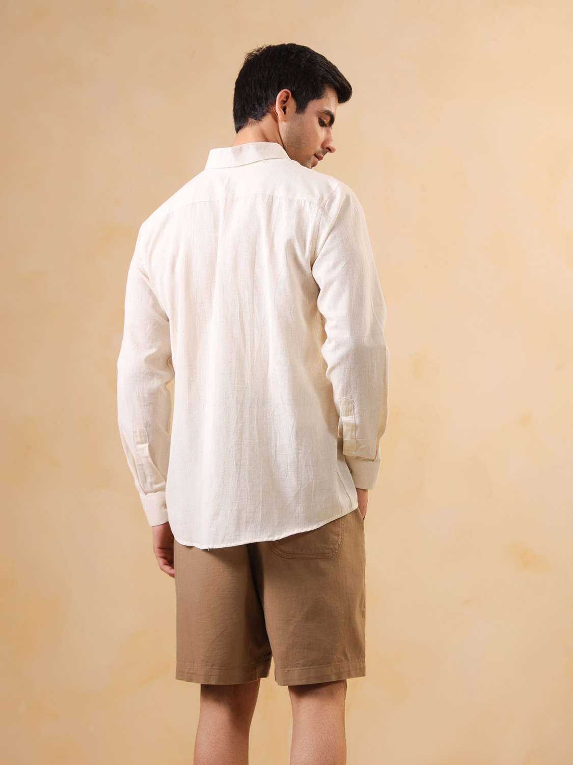 Image of TRULOOM Men Solid Casual Cream, White Shirt