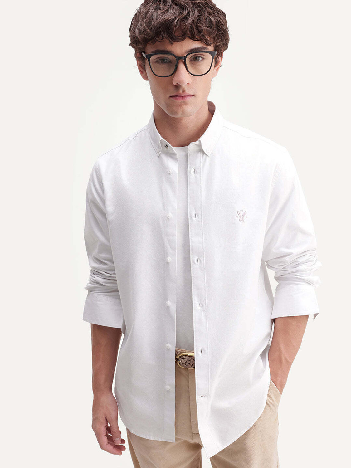 Image of RARE RABBIT Men Solid Casual White Shirt