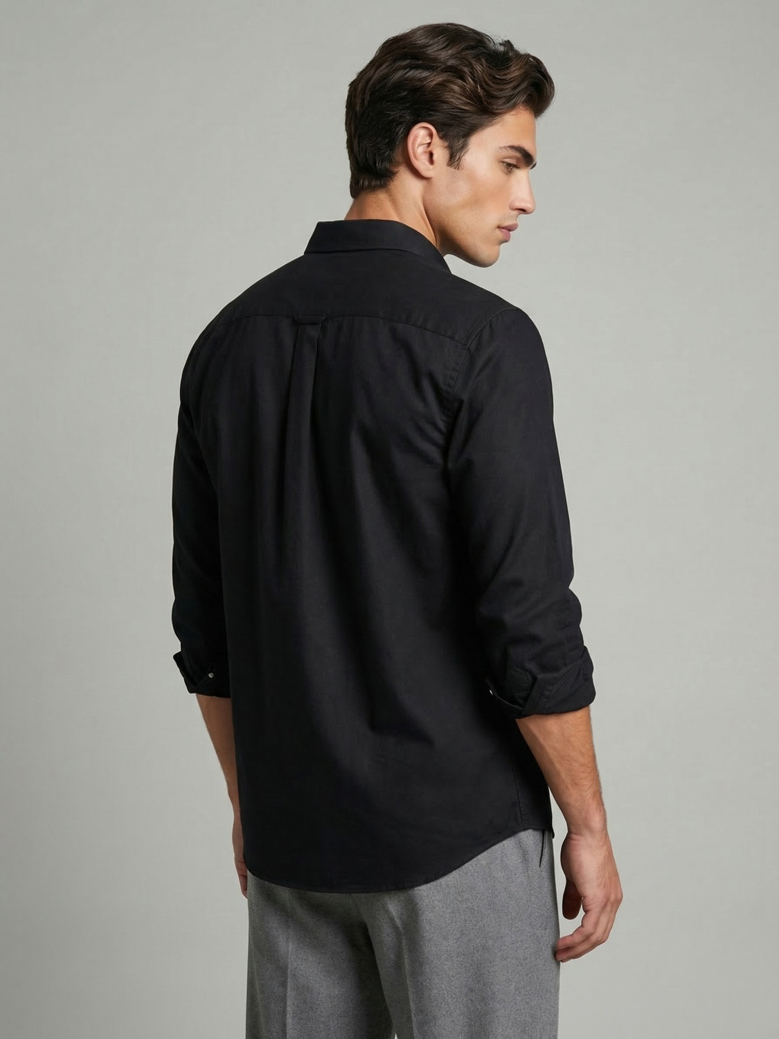 Image of Urbano Fashion Men Solid Casual Black Shirt