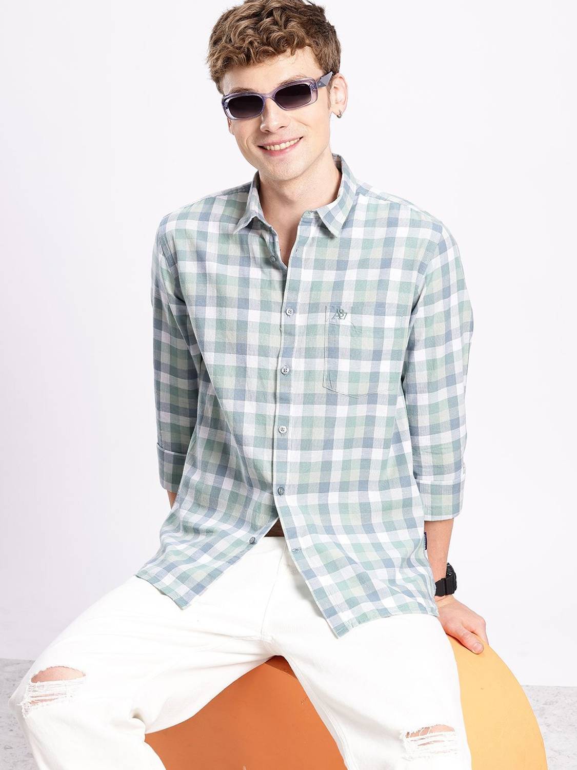 AEROPOSTALE Men Checkered Casual Green Shirt