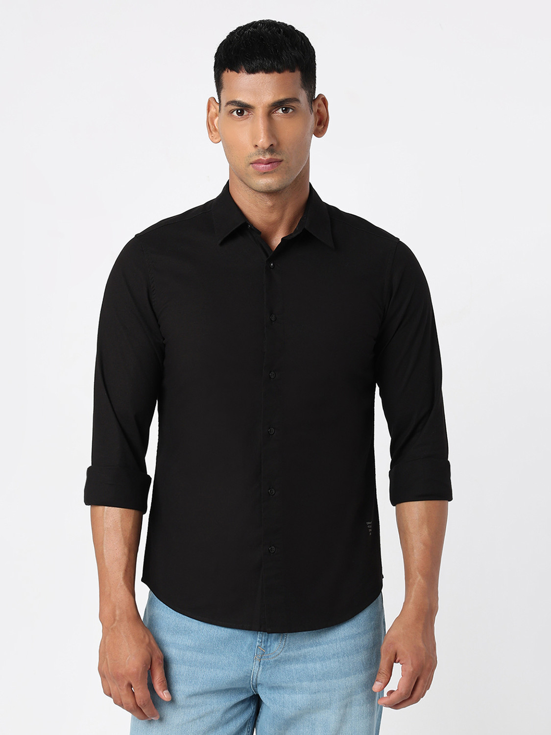 Image of Spykar Men Solid Casual Black Shirt