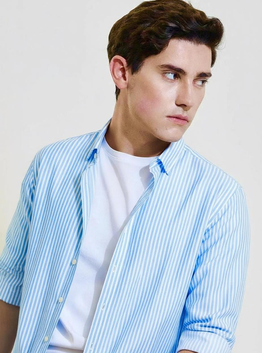 Image of RODEIZ Men Striped Casual Blue Shirt