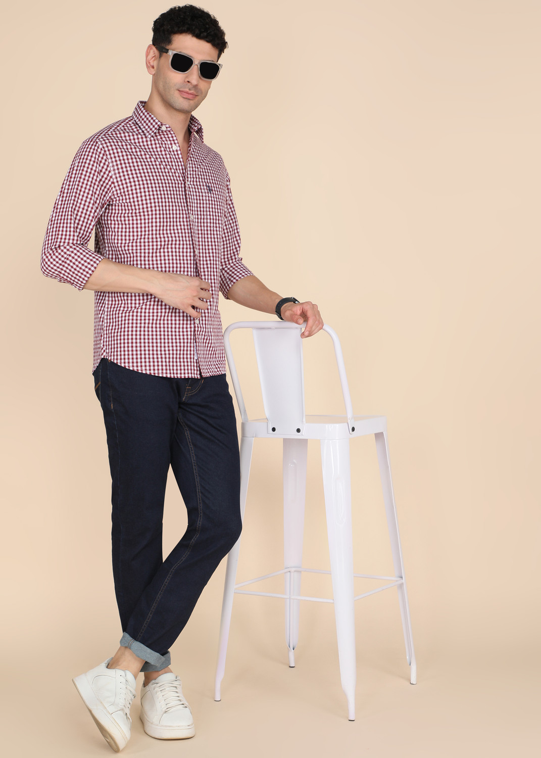 Image of U.S. POLO ASSN. Men Checkered Casual Maroon Shirt