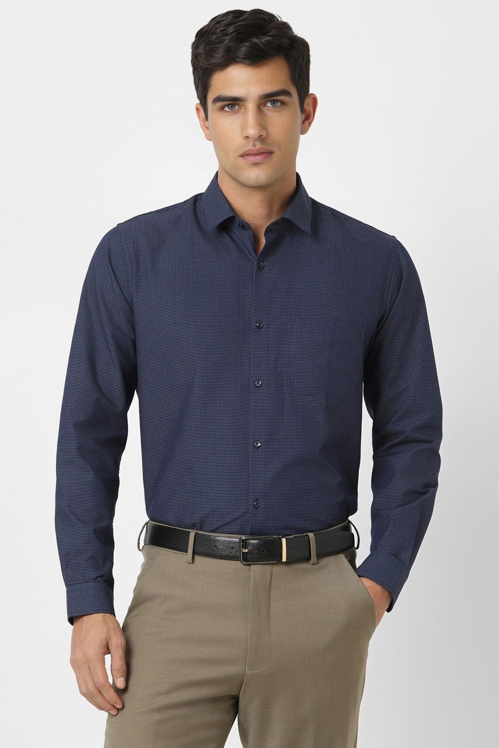 Image of PETER ENGLAND Men Printed Formal Blue Shirt