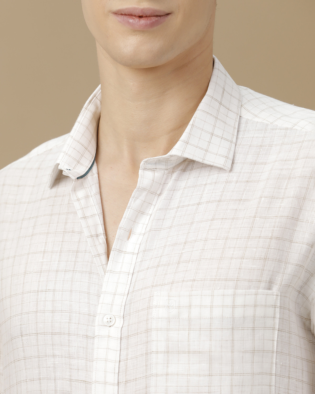 Image of Linen Club Men Checkered Casual White Shirt