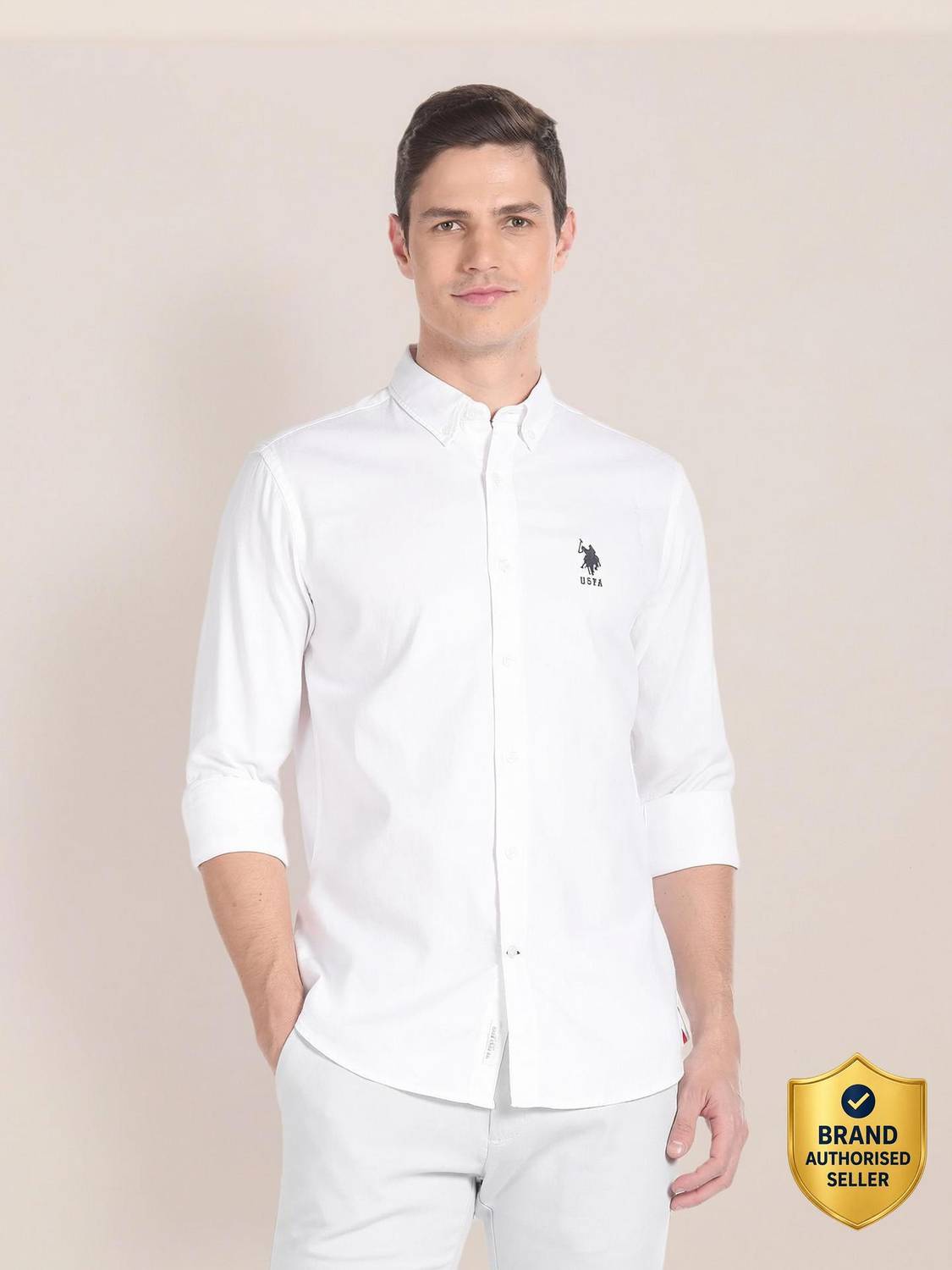 U.S. POLO ASSN. Men Solid Casual White Shirt - Image 1