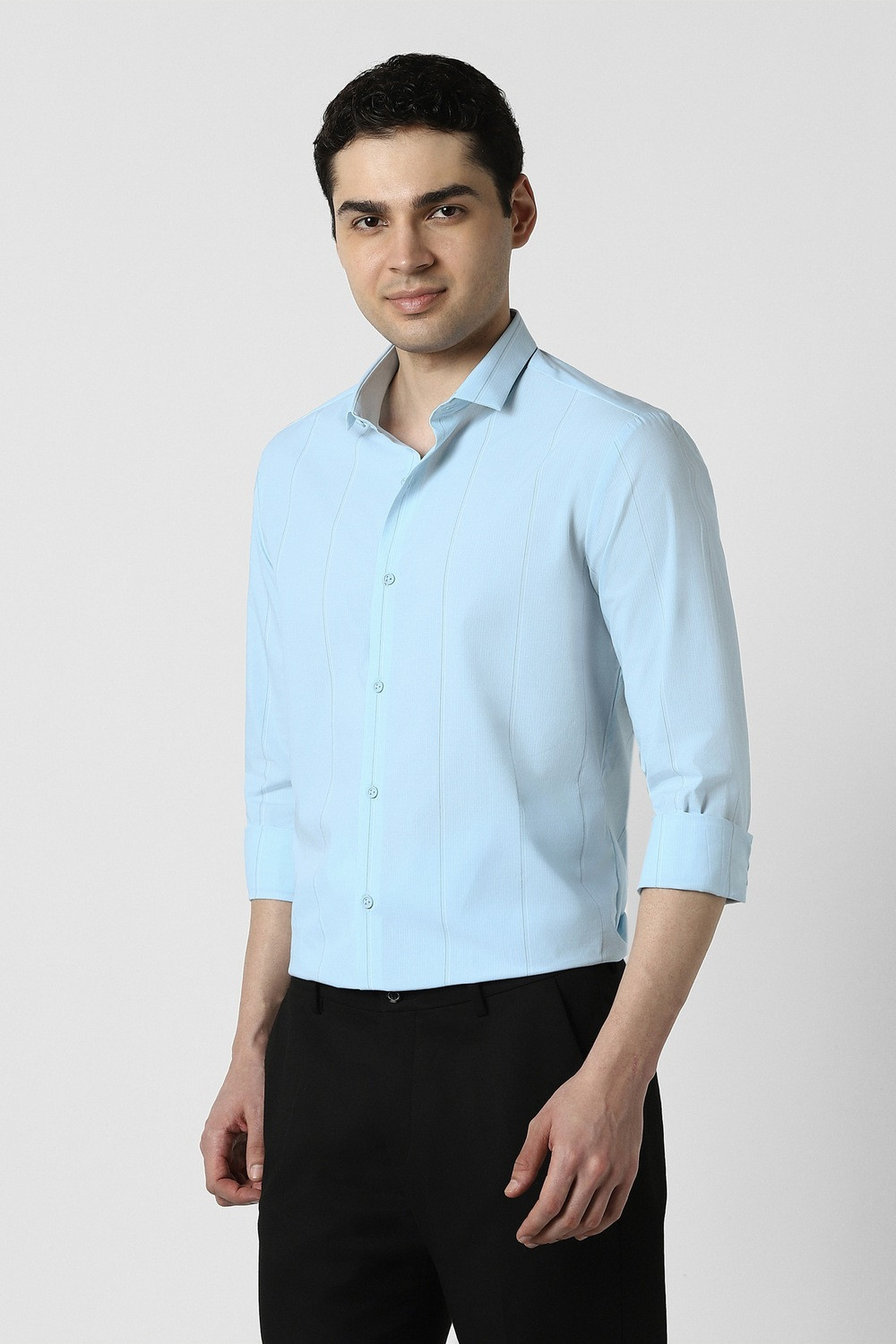 Image of PETER ENGLAND Men Striped Formal Light Blue Shirt
