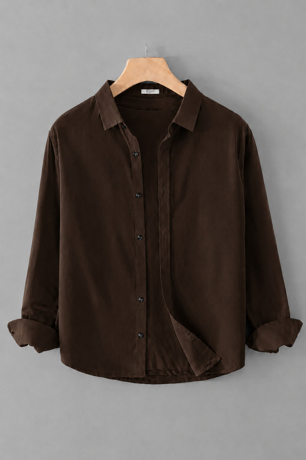 Image of indicare Men Solid Casual Brown Shirt