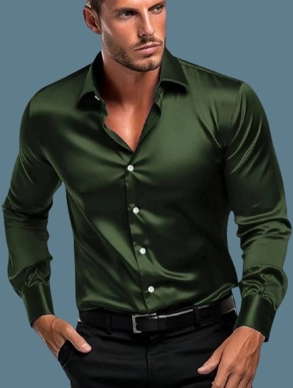 BROCON Men Solid Party Dark Green Shirt