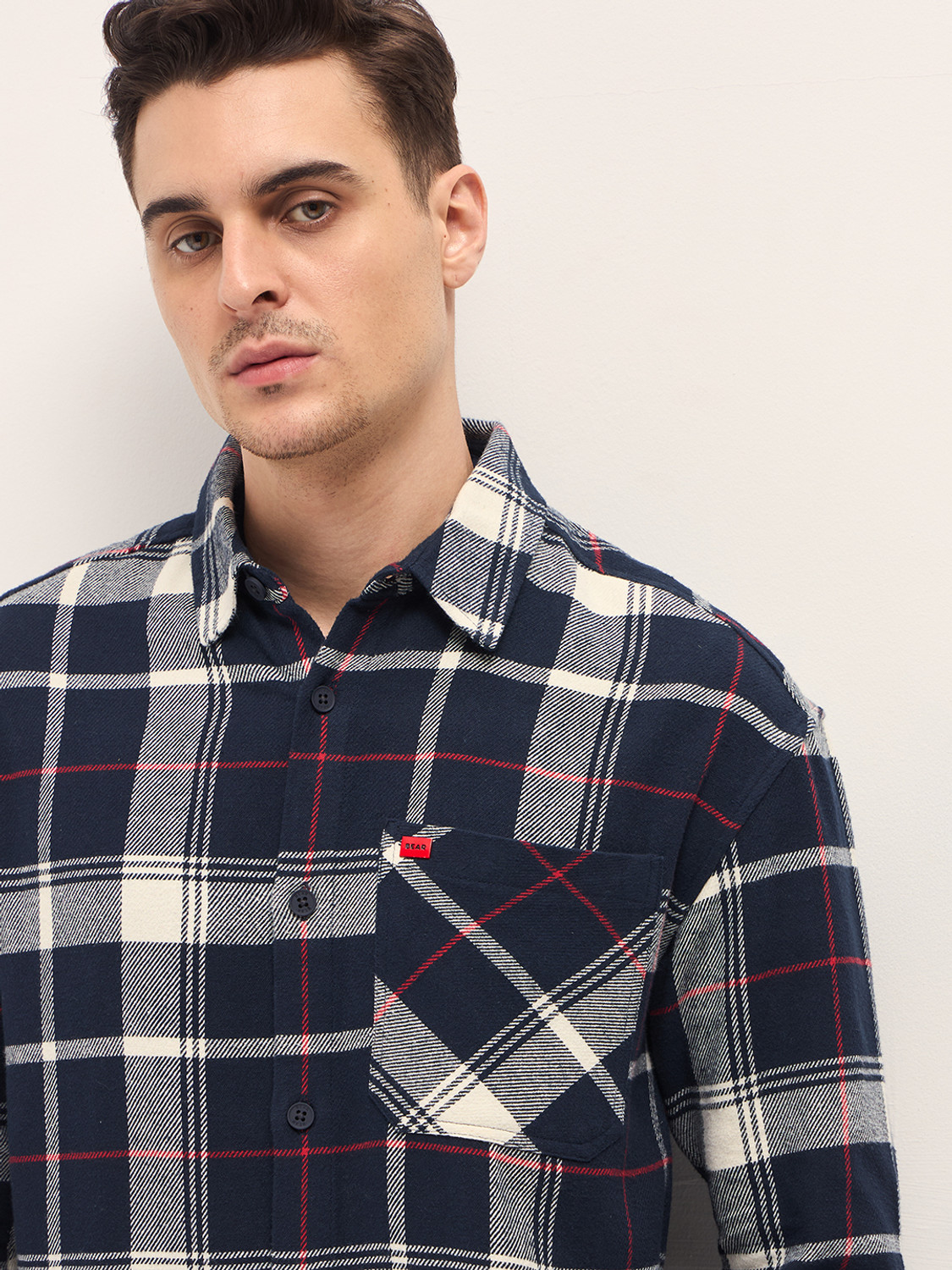 Image of THE BEAR HOUSE Men Checkered Casual Blue Shirt