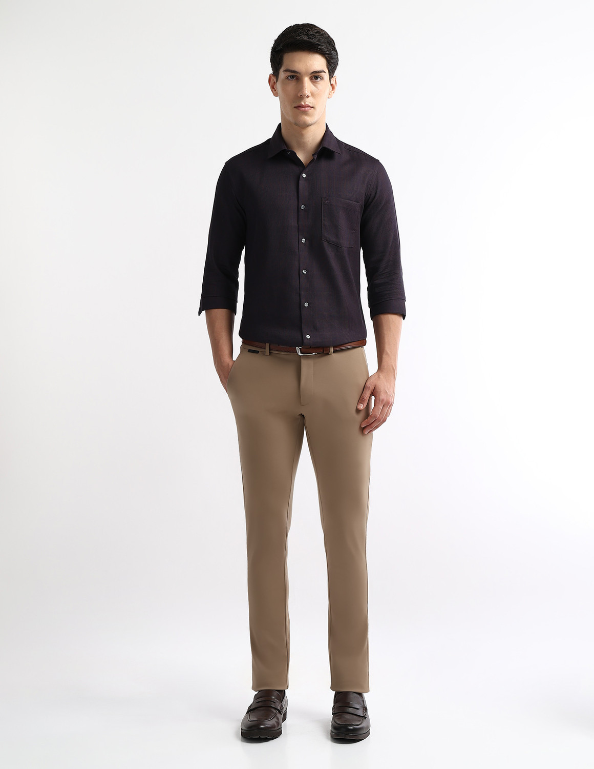 Image of ARROW Men Self Design Formal Purple Shirt