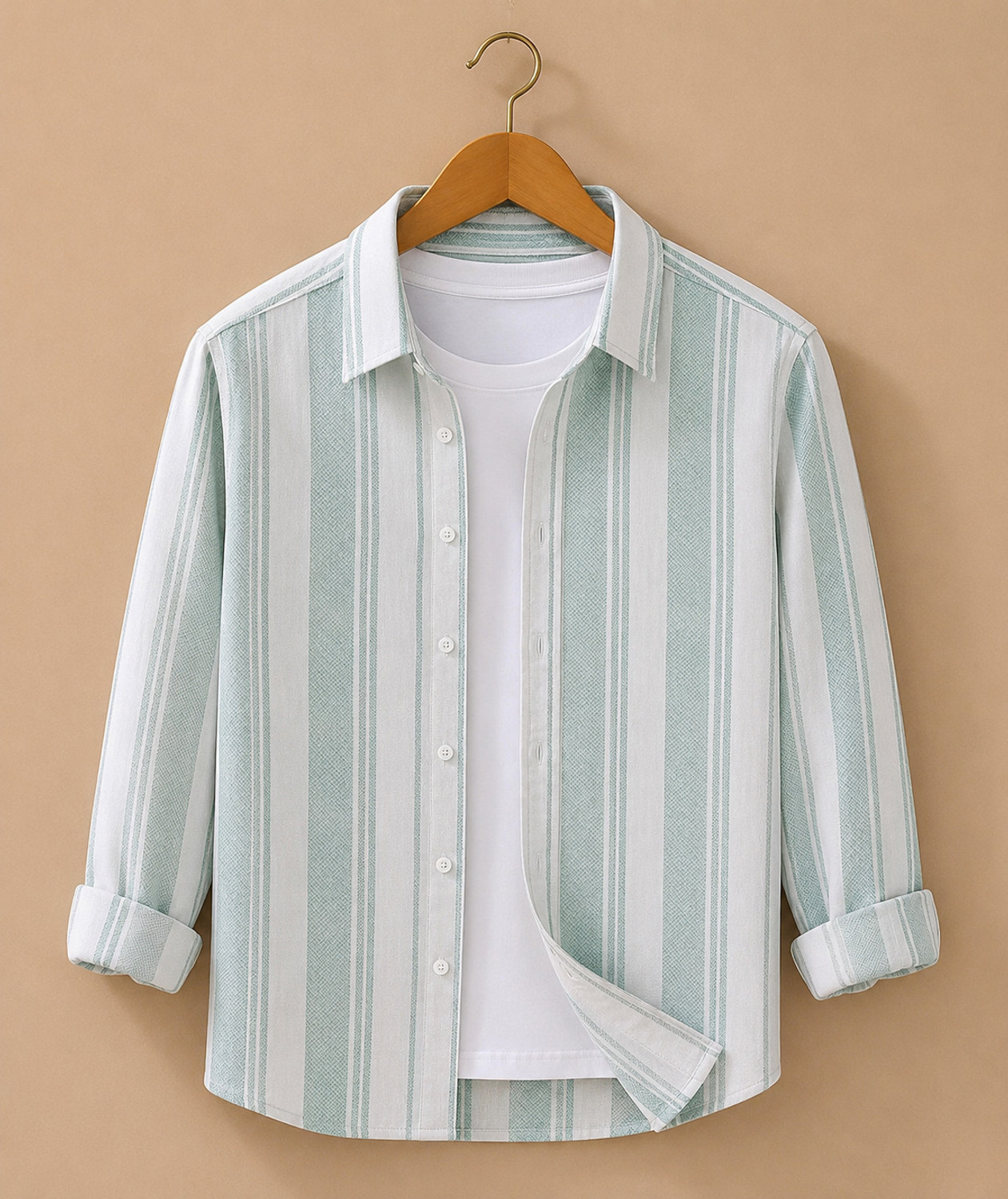 Image of S-LINE Men Striped Casual Green Shirt