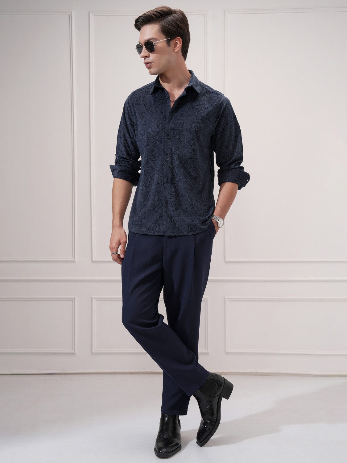 Image of HIGHLANDER Men Self Design Casual Blue Shirt