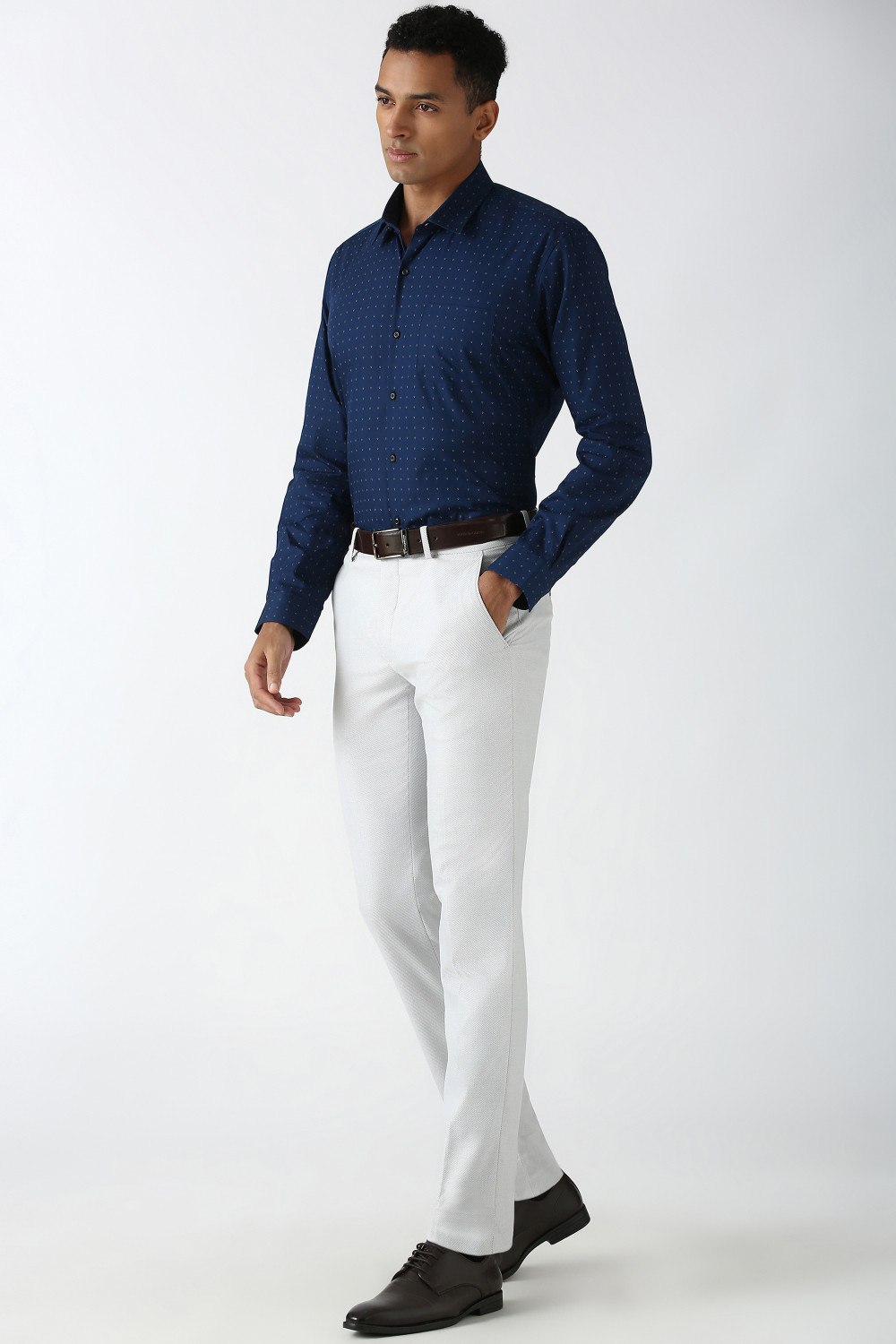 Image of PETER ENGLAND Men Printed Formal Blue Shirt