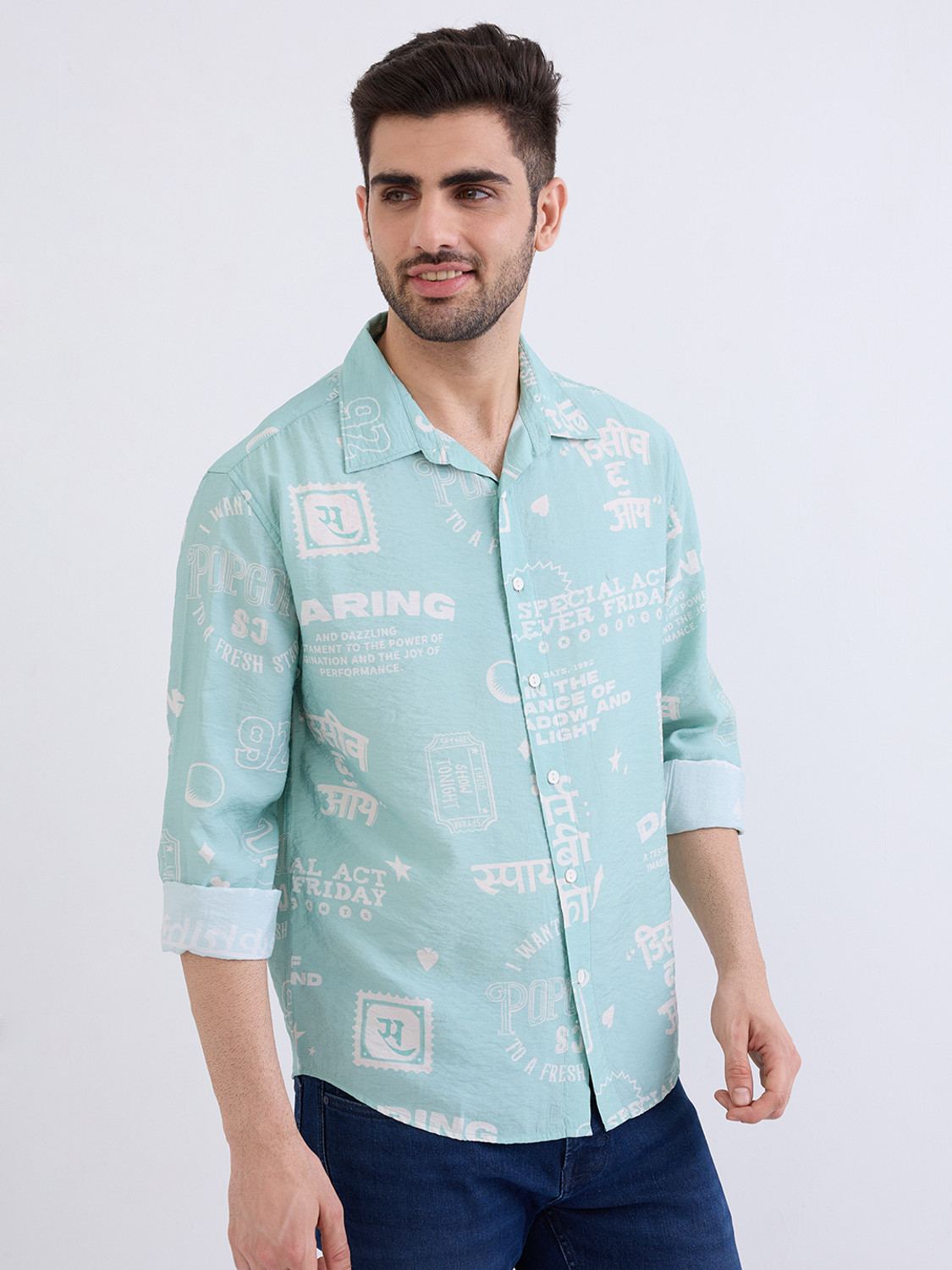 Image of Spykar Men Printed Casual Blue Shirt