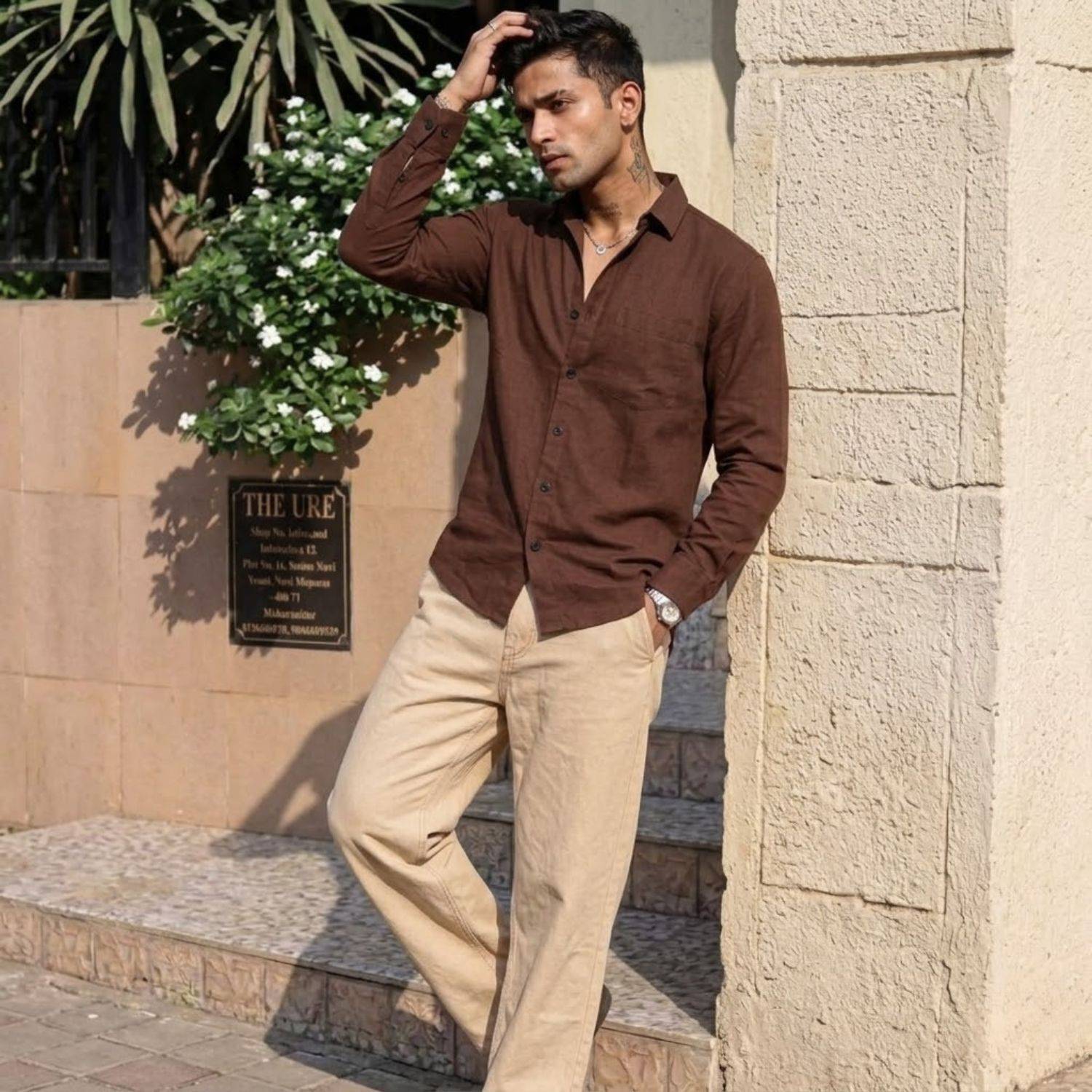JERRY AND HANPHIL Men's Brown Casual Shirt - Image 2