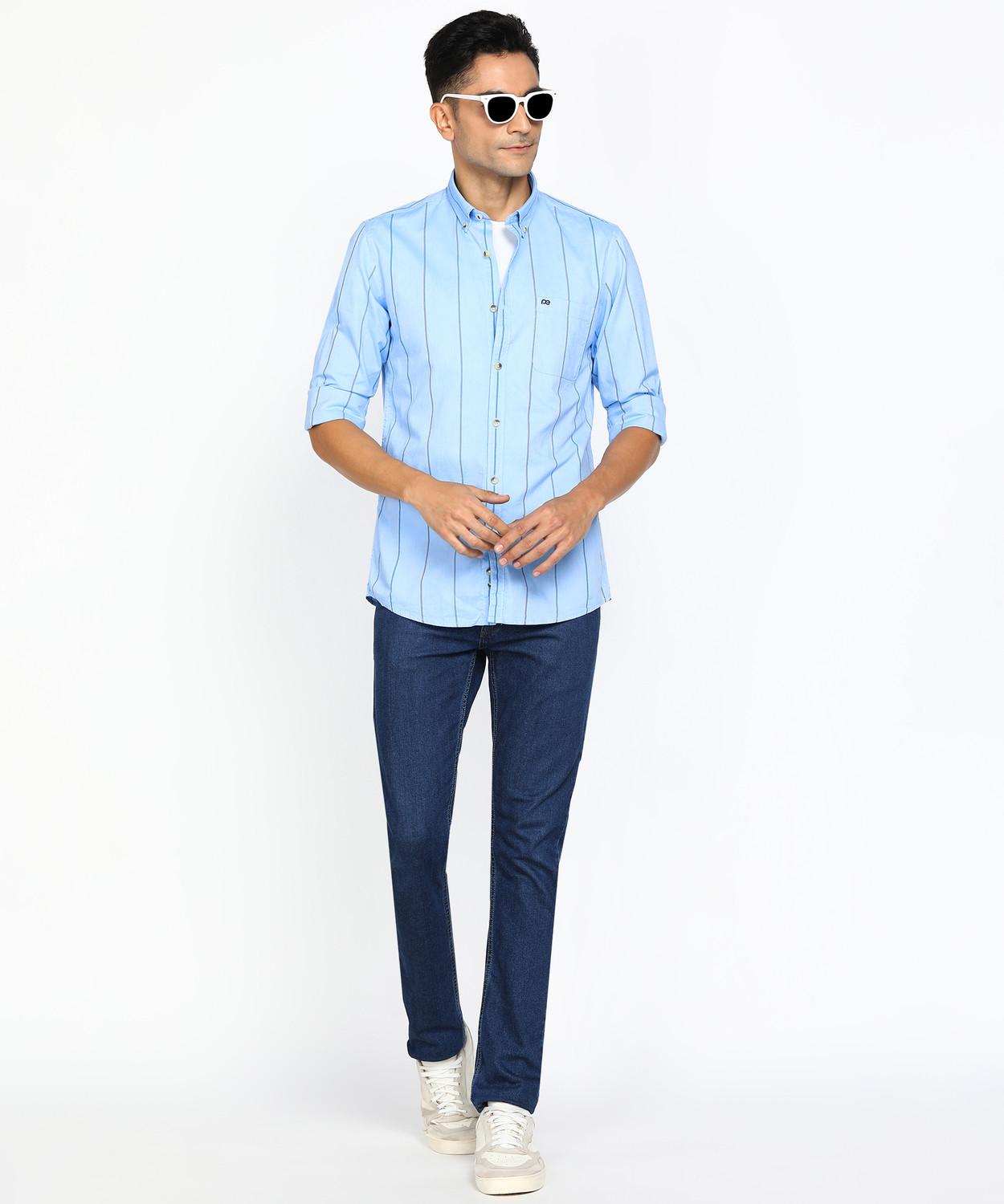 Image of PETER ENGLAND Men Striped Casual Light Blue Shirt
