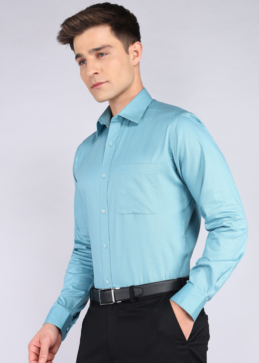 Image of Raymond Men Solid Formal Light Blue Shirt